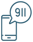 A blue and white logo with a speech bubble containing the numbers 911, representing emergency communication on a mobile phone.